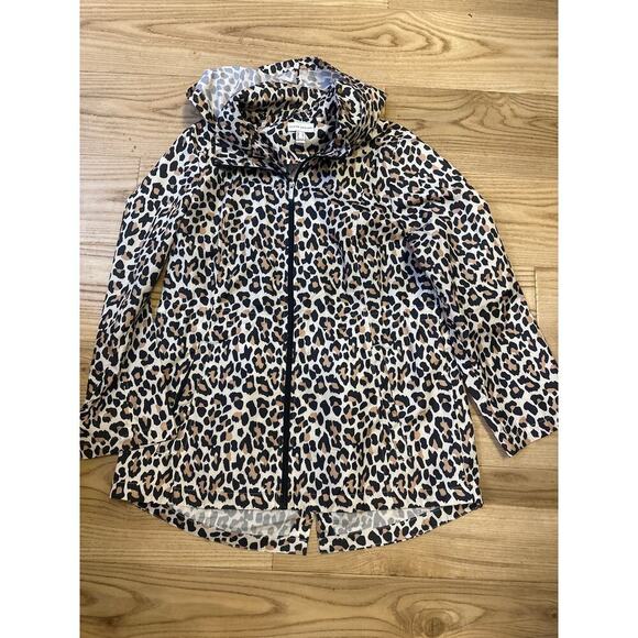 Susan Graver Leopard Print Anorak Rain coat hood water resistant packable Medium - Picture 2 of 5